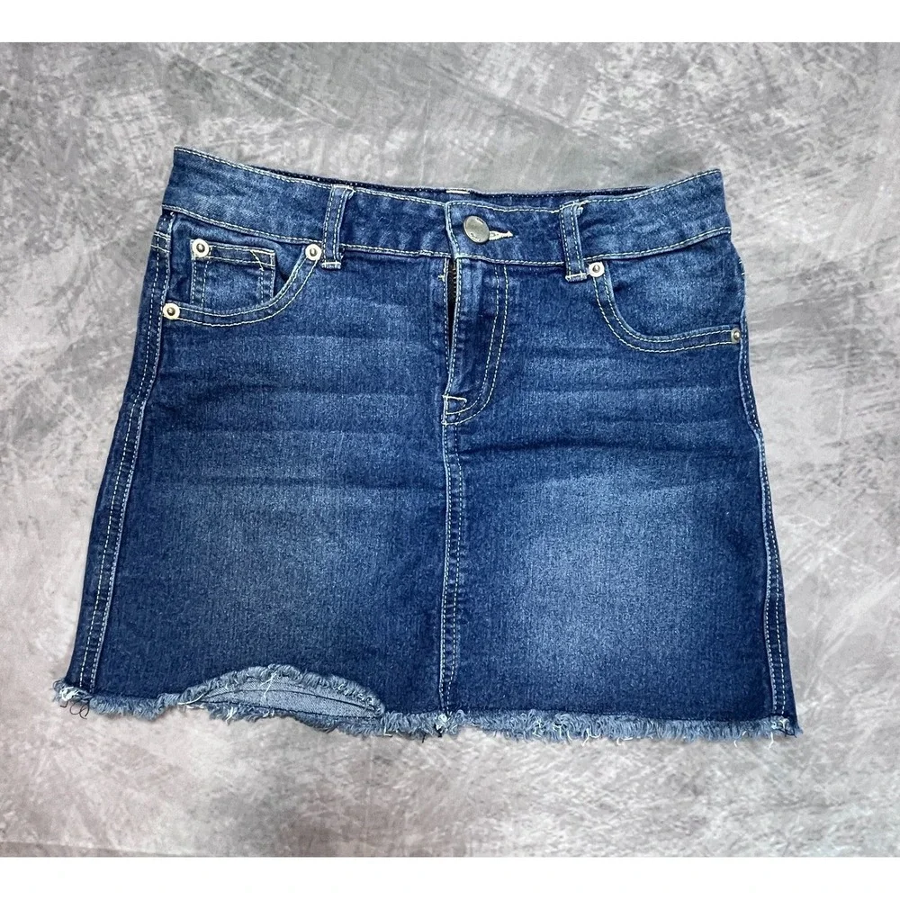 Blue Candy Denim Mini Skirt Girls Medium Blue 5-Pocket Raw Hem Authentic Formal